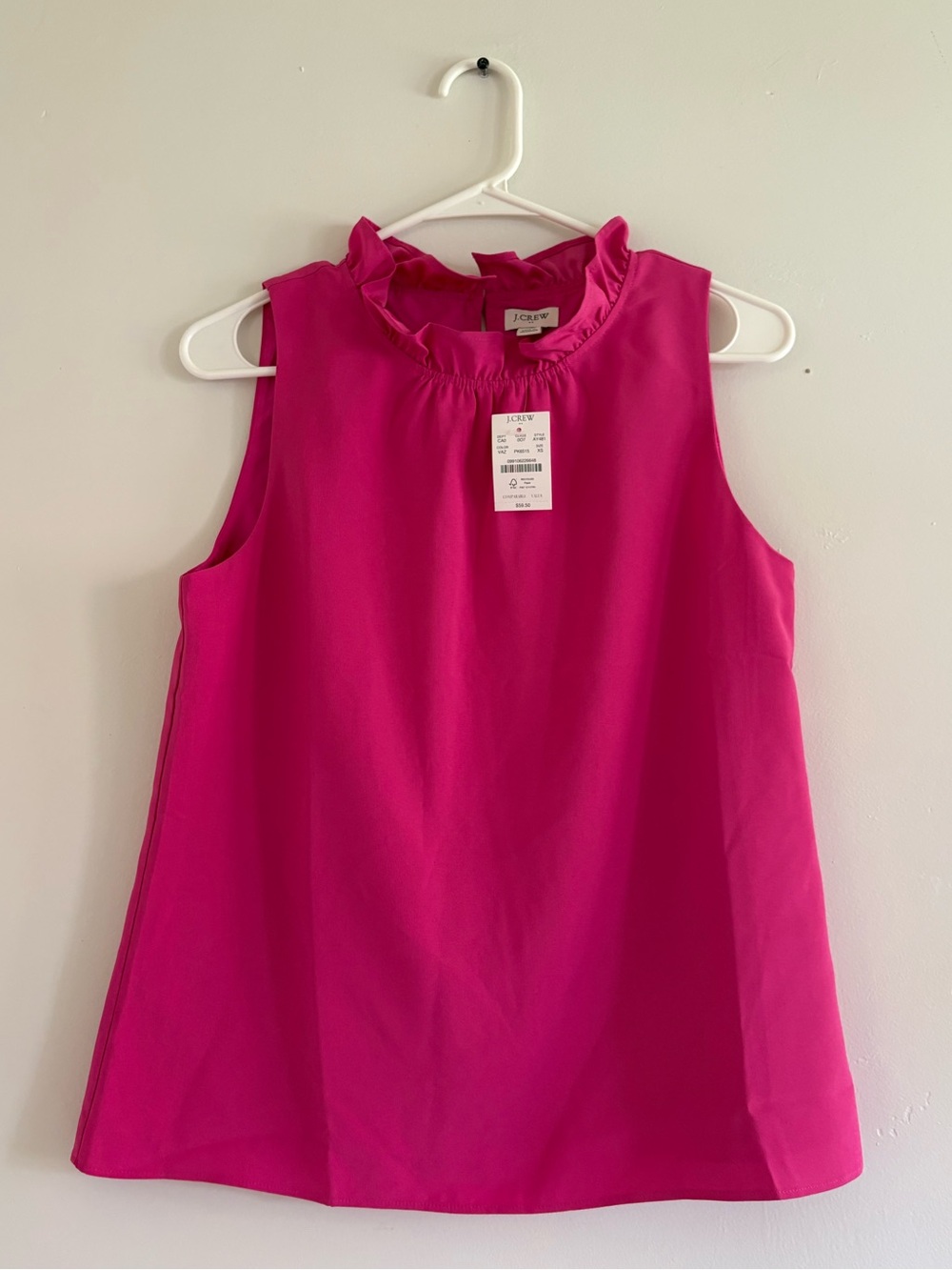 J. Crew Hot Pink Ruffle Neck Sleeveless Tank - NWT